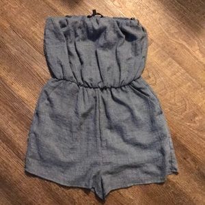 Strapless chambray romper